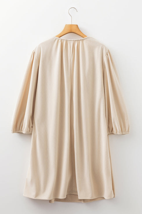 Corduroy Scallop Detail Notched Neck Plus Size Mini Dress