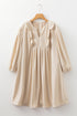 Corduroy Scallop Detail Notched Neck Plus Size Mini Dress