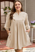 Corduroy Scallop Detail Notched Neck Plus Size Mini Dress