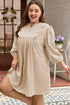 Corduroy Scallop Detail Notched Neck Plus Size Mini Dress