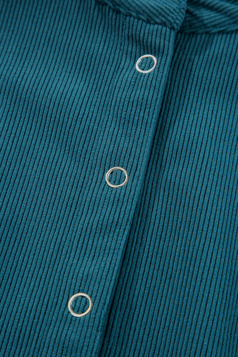 Corduroy Snap Buttons Empire Waist Bracelet Sleeve Dress