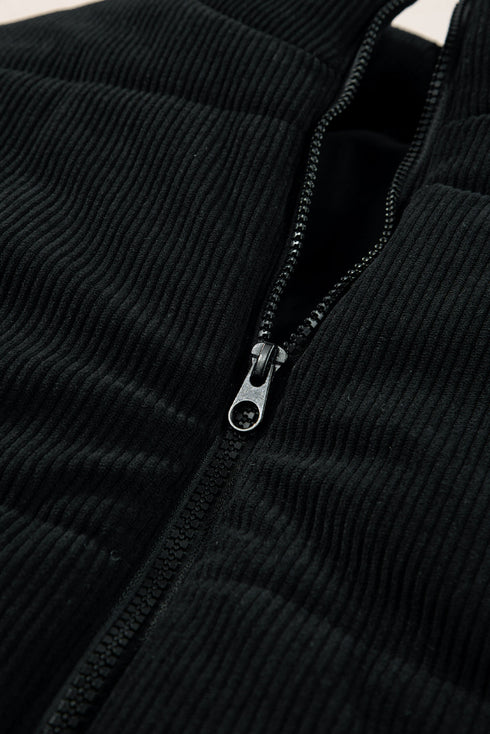 Corduroy Stand-Collar Zip-Front Quilted Puffer Vest