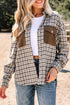 Corduroy Textured Patchwork Flap Pocket Plaid Shacket