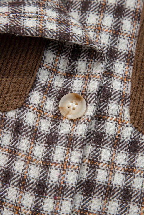 Corduroy Textured Patchwork Flap Pocket Plaid Shacket