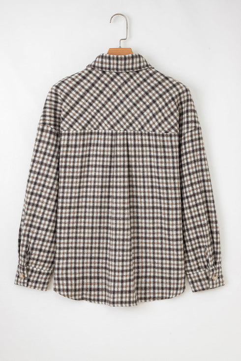 Corduroy Textured Patchwork Flap Pocket Plaid Shacket