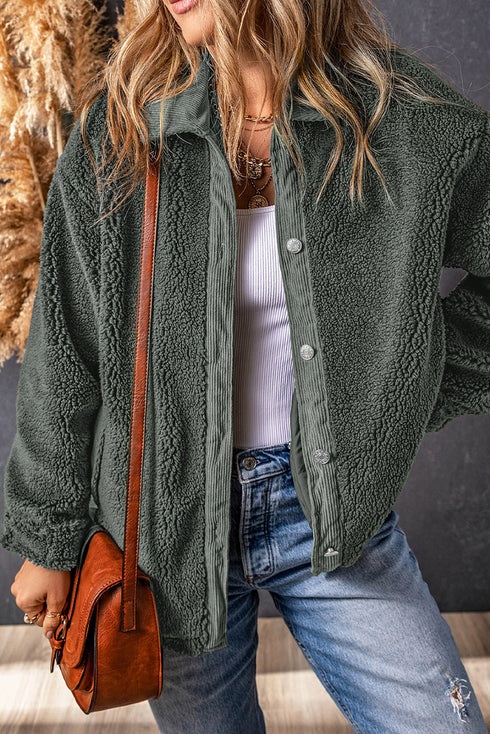 Corduroy Trim Elbow Patch Sherpa Fleece Jacket