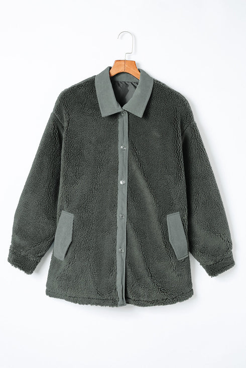 Corduroy Trim Elbow Patch Sherpa Fleece Jacket