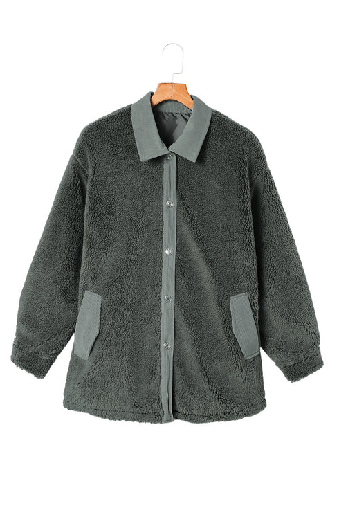 Corduroy Trim Elbow Patch Sherpa Fleece Jacket