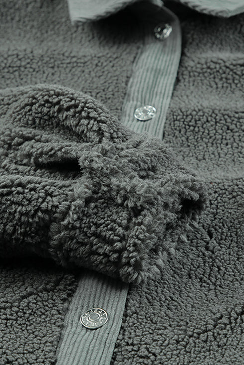 Corduroy Trim Elbow Patch Sherpa Fleece Jacket