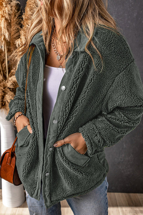 Corduroy Trim Elbow Patch Sherpa Fleece Jacket