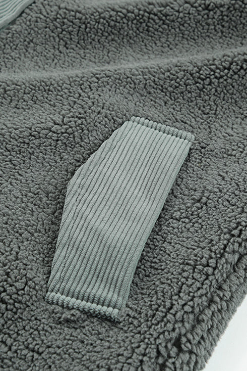 Corduroy Trim Elbow Patch Sherpa Fleece Jacket