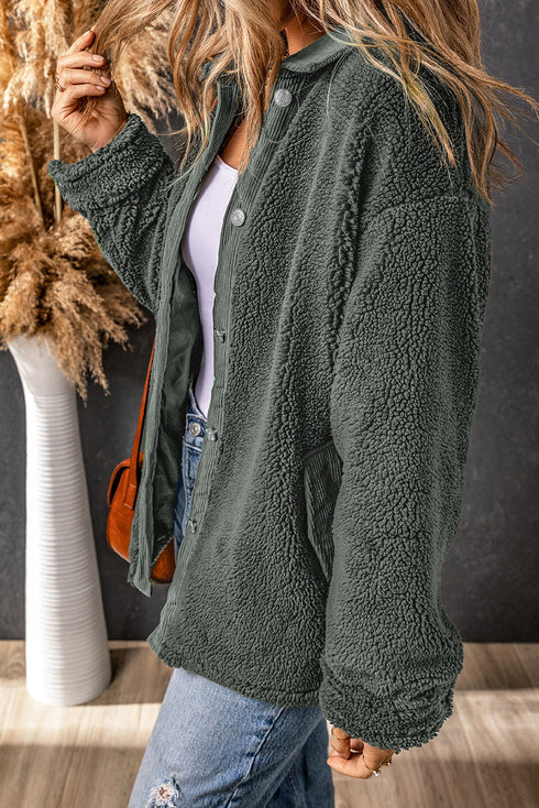 Corduroy Trim Elbow Patch Sherpa Fleece Jacket