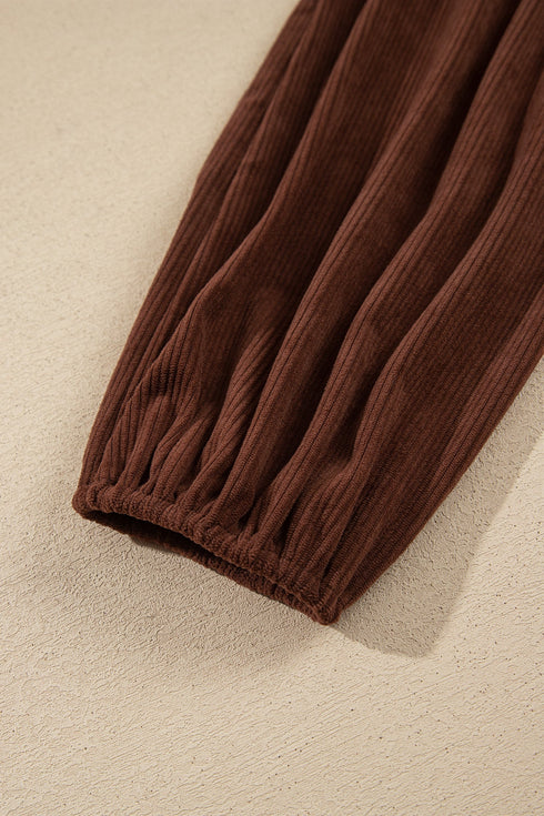 Corduroy V Neck Long Sleeve Mini Dress