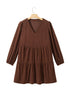 Corduroy V Neck Long Sleeve Mini Dress