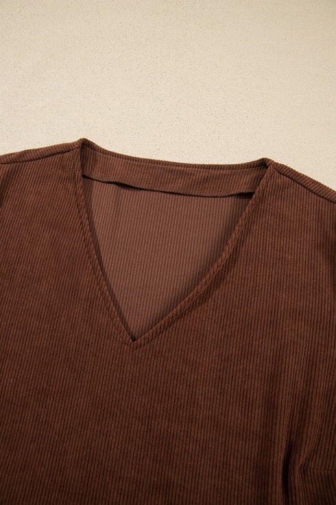 Corduroy V Neck Long Sleeve Mini Dress
