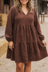 Corduroy V Neck Long Sleeve Mini Dress