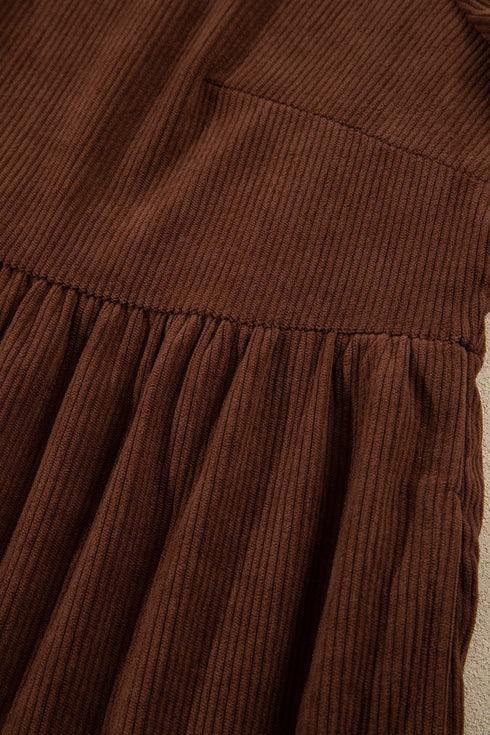 Corduroy V Neck Long Sleeve Mini Dress