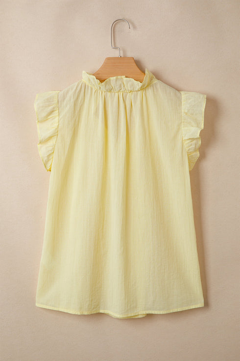Cotton Blend Ruffle Trim V Neck Sleeveless Tank Top
