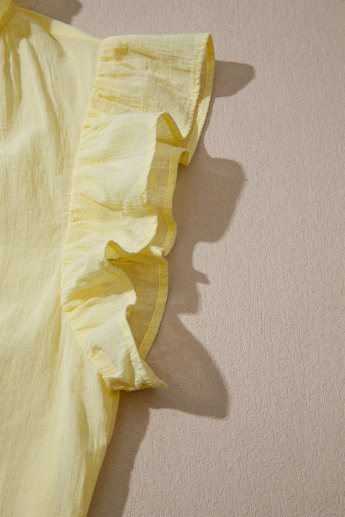 Cotton Blend Ruffle Trim V Neck Sleeveless Tank Top
