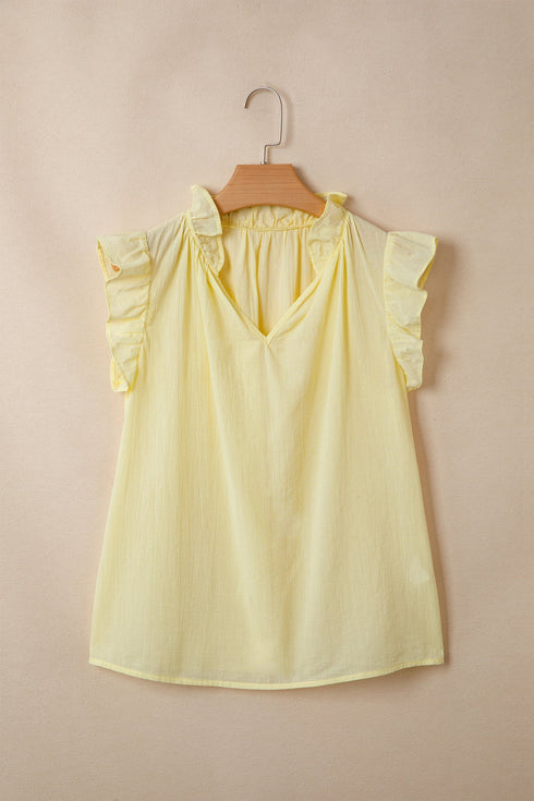 Cotton Blend Ruffle Trim V Neck Sleeveless Tank Top