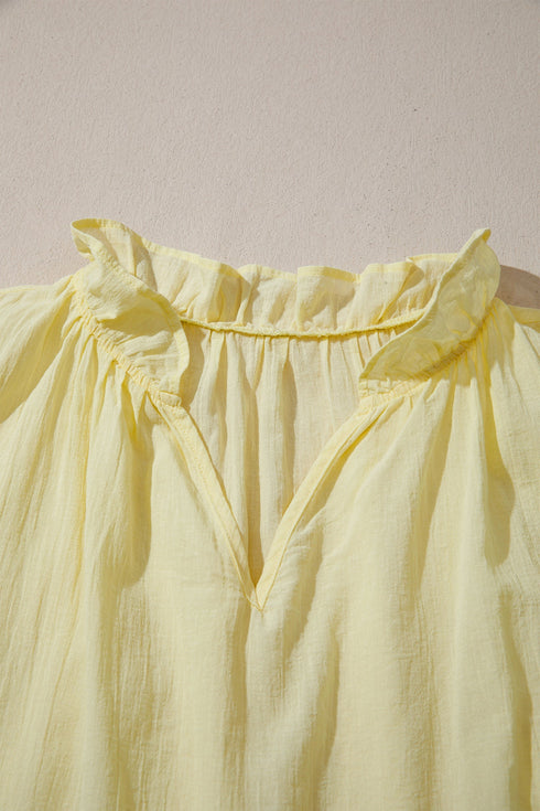 Cotton Blend Ruffle Trim V Neck Sleeveless Tank Top