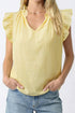Cotton Blend Ruffle Trim V Neck Sleeveless Tank Top