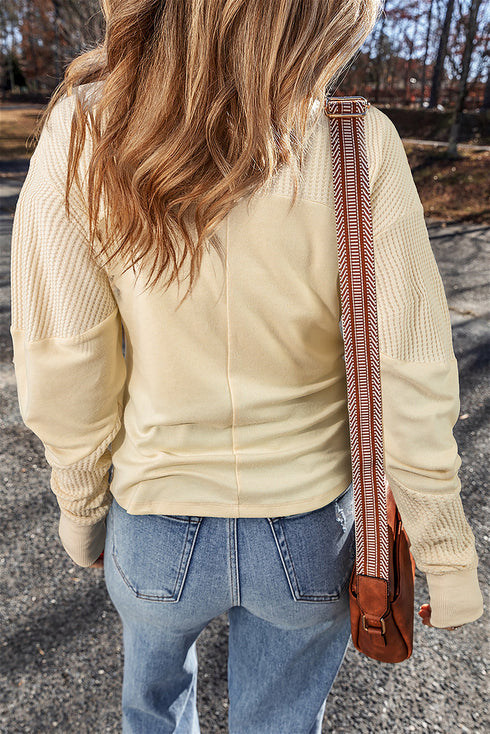 Cotton Blend Waffle Knit Exposed Seam Thermal Top
