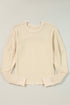 Cotton Blend Waffle Knit Exposed Seam Thermal Top