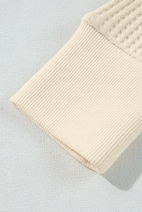 Cotton Blend Waffle Knit Exposed Seam Thermal Top