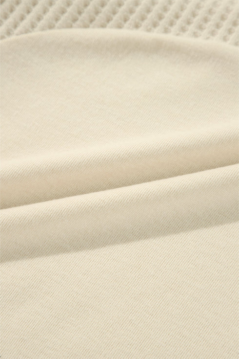 Cotton Blend Waffle Knit Exposed Seam Thermal Top