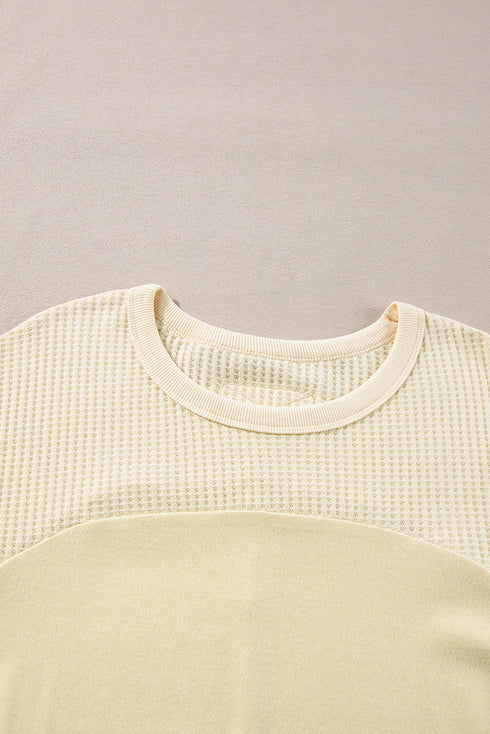 Cotton Blend Waffle Knit Exposed Seam Thermal Top