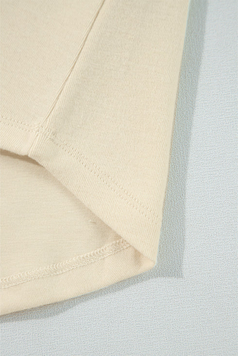 Cotton Blend Waffle Knit Exposed Seam Thermal Top
