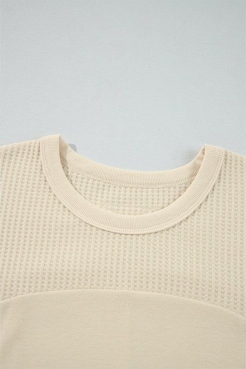 Cotton Blend Waffle Knit Exposed Seam Thermal Top