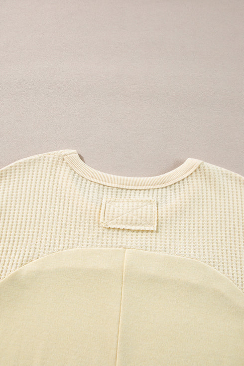 Cotton Blend Waffle Knit Exposed Seam Thermal Top
