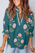 Cotton Blend Wildflower Print V Neck Three Quarter Sleeve Blouse