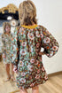 Cotton Floral Print Contrast Trim Long Sleeve Mini Dress