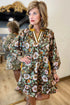 Cotton Floral Print Contrast Trim Long Sleeve Mini Dress