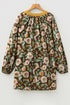 Cotton Floral Print Contrast Trim Long Sleeve Mini Dress