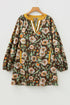 Cotton Floral Print Contrast Trim Long Sleeve Mini Dress