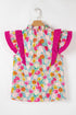 Cotton Floral Print Flutter Sleeve Tie Neck Blouse