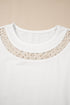 Cotton Lace Crochet Patchwork Crew Neck Tee