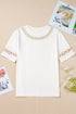 Cotton Lace Crochet Patchwork Crew Neck Tee