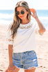 Cotton Lace Crochet Patchwork Crew Neck Tee