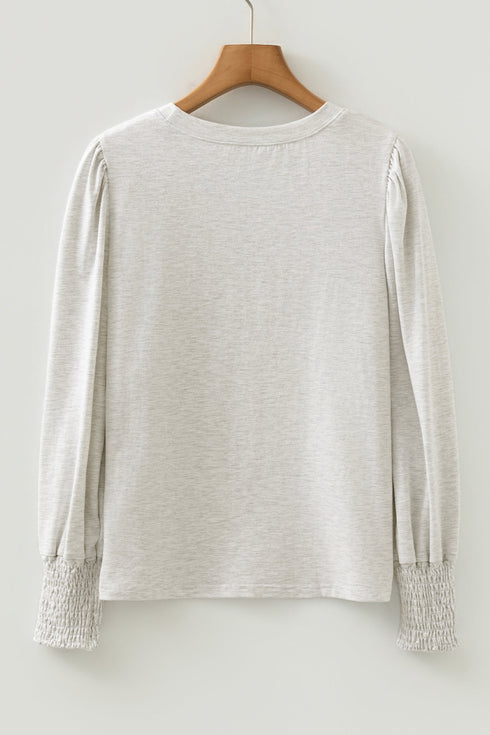 Cotton Puff Sleeve Shirred Cuff Peasant Top