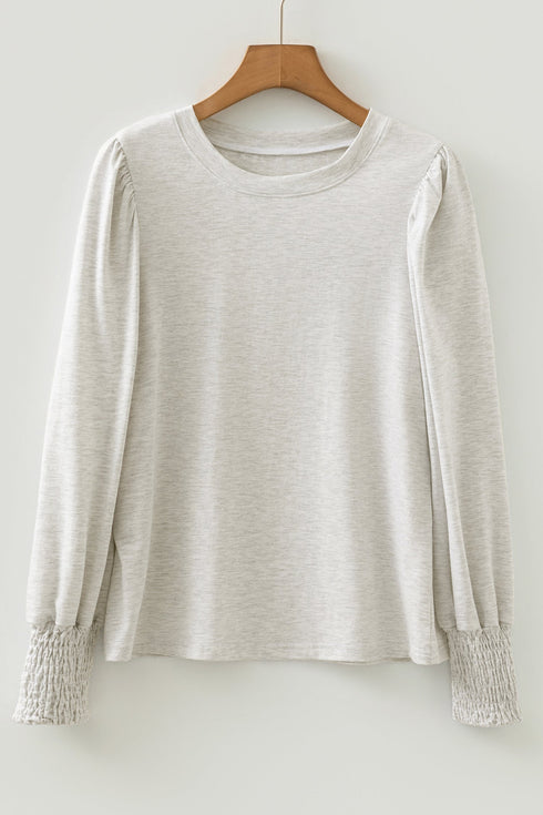 Cotton Puff Sleeve Shirred Cuff Peasant Top