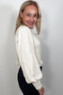 Cotton Puff Sleeve Shirred Cuff Peasant Top