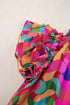 Cotton Ruffle Sleeve Smock Neck Wavy Print Blouse