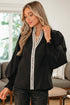 Cotton V Neck Animal Print Trim Flounce Sleeve Blouse
