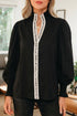 Cotton V Neck Animal Print Trim Flounce Sleeve Blouse