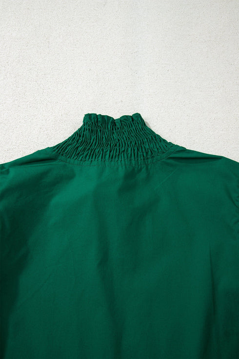 Cotton V Neck Animal Print Trim Flounce Sleeve Blouse